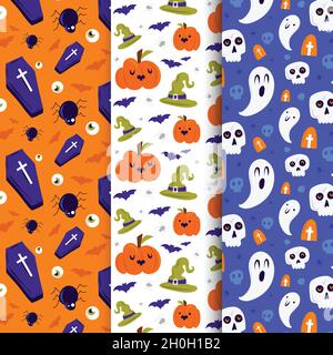 seamless pattern cute cartoon ghosts pumpkins vector design illustration Stock Vector