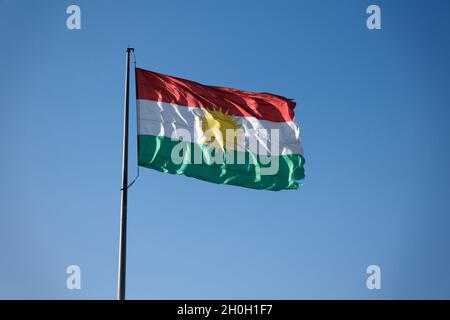 Erbil, Iraq. The flag of Kurdistan. Credit: MLBARIONA Stock Photo