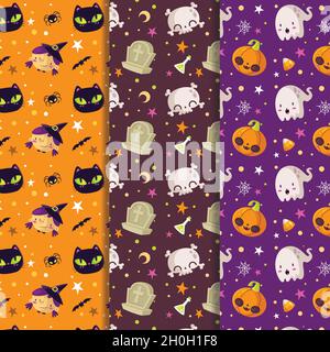 seamless pattern cute cartoon ghosts pumpkins vector design illustration Stock Vector