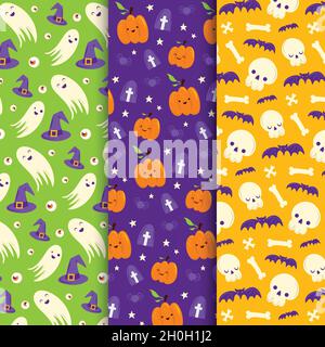 seamless pattern cute cartoon ghosts pumpkins vector design illustration Stock Vector