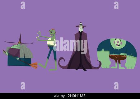 monsters halloween character collection vector design illustration Stock Vector