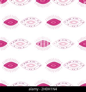 Evil eyes seamless pattern. Colorful eyes with lashes different shapes in flat design for textile, print, apparel. Contemporary trendy vector illustra Stock Vector