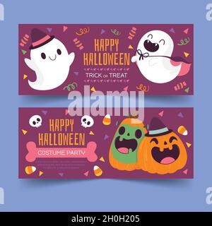 cute hand drawn halloween banners with ghost pumpkin vector design illustration Stock Vector