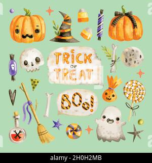 watercolor halloween element collection vector design illustration Stock Vector