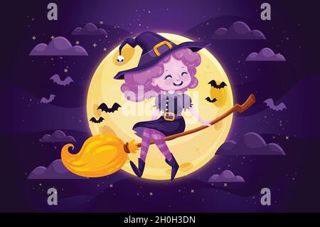 pink haired witch lady halloween background vector design illustration Stock Vector