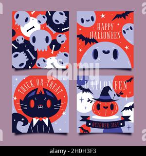 hand drawn halloween card collection with faces vector design illustration Stock Vector