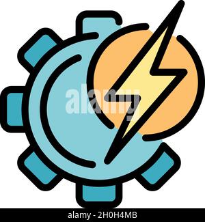 Gear electric energy icon. Outline gear electric energy vector icon color flat isolated Stock Vector