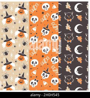 vintage halloween seamless pattern collection vector design illustration Stock Vector
