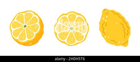 Set of three lemons on a white background. Vector illustration Stock Vector