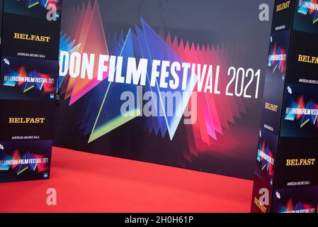 London, UK. 12th Oct, 2021. Film Billboard Display of “Belfast” European Premiere, 65th BFI London Film Festival at Southbank Centre, Royal Festival Hall. (Photo by Loredana Sangiuliano/SOPA Images/Sipa USA) Credit: Sipa USA/Alamy Live News Stock Photo