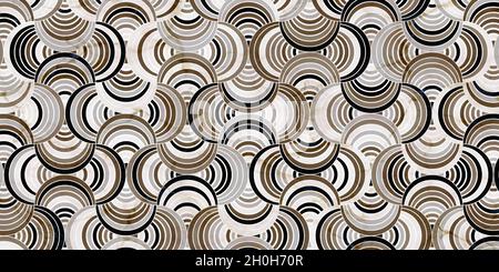 Abstract geometric pattern circle overlapping. Luxury gold and gray background with marble texture Stock Vector
