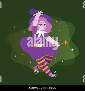 cute purple halloween witch vector design illustration Stock Vector