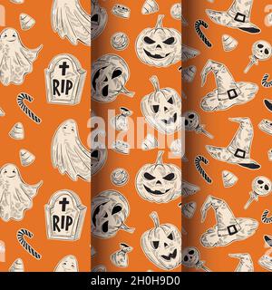 hand drawn halloween pattern collection vector design illustration Stock Vector