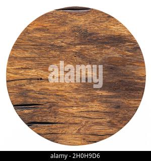 Wooden plate isolated on white background. Round handmade wooden pallets, round wooden cutting boards. Stock Photo