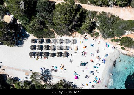 Aerial view, Cala Sa Nau, near Cala d'Or, with beaches, Migjorn region, Majorca, Balearic Islands, Spain Stock Photo