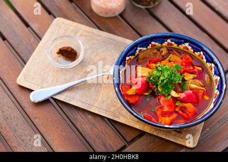 Portion of Uyghur laghman served in soup bowl Stock Photo