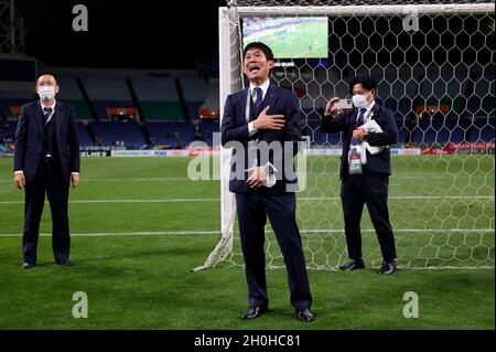 Saitama Stadium 2002, Saitama, Japan. 12th Oct, 2021. Hajime Moriyasu (JPN), OCTOBER 12, 2021 - Football/Soccer : FIFA World Cup Qatar 2022 Asian Qualifier Final Round Group B match between Japan 2-1 Australia at Saitama Stadium 2002, Saitama, Japan. Credit: AFLO/Alamy Live News Stock Photo