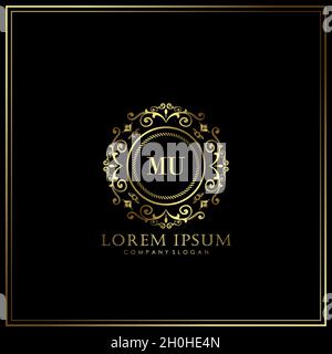 MU Initial Letter Luxury Logo template in vector for Restaurant, Royalty, Boutique, Cafe, Hotel, Heraldic, Jewelry, Fashion and other vector illustrat Stock Vector