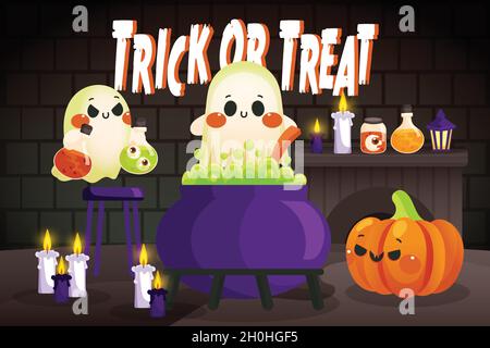 hand drawn halloween background with spooky characters vector design illustration Stock Vector
