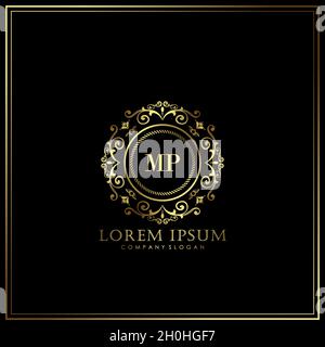 MP Initial Letter Luxury Logo template in vector for Restaurant, Royalty, Boutique, Cafe, Hotel, Heraldic, Jewelry, Fashion and other vector illustrat Stock Vector