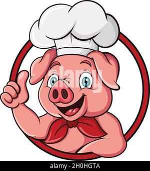 Cartoon pig chef giving thumb up Stock Vector