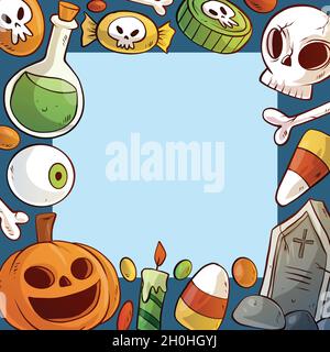 hand drawn halloween frame template vector design illustration Stock Vector