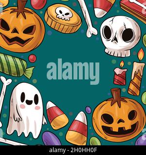 hand drawn halloween frame vector design illustration Stock Vector
