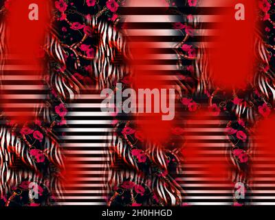 Print,Textile Fabric Print Pattern, Cushion Designs, Dress Pattern Design, Leopard, Camouflage, Zebra, Baroque and Combination Patterns. Stock Photo