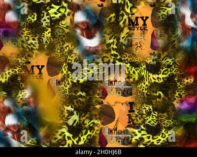 Print,Textile Fabric Print Pattern, Cushion Designs, Dress Pattern Design, Leopard, Camouflage, Zebra, Baroque and Combination Patterns. Stock Photo