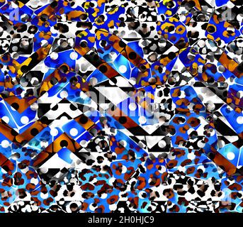 Print,Textile Fabric Print Pattern, Cushion Designs, Dress Pattern Design, Leopard, Camouflage, Zebra, Baroque and Combination Patterns. Stock Photo