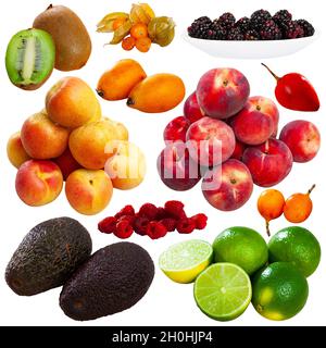 Set of assorted fruits isolated on white Stock Photo