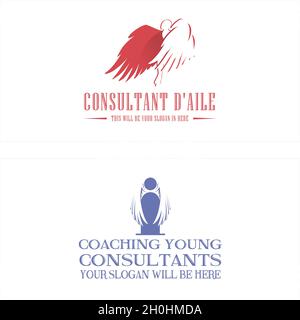 Modern consultant coaching people wings logo design  Stock Vector