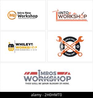 Modern workshop automotive building screwdriver hammer logo design Stock Vector