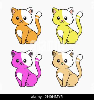 Cute Cat Set Vector Illustration Stock Vector