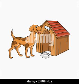 Dog in Front of Kennel Vector Illustration Stock Vector