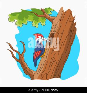 Woodpecker on Tree Vector Cartoon Illustration Clipart Stock Vector