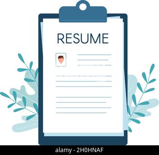 Resume for job interviews. Vector illustration in flat style, isolated. Leaves in the background. Stock Vector