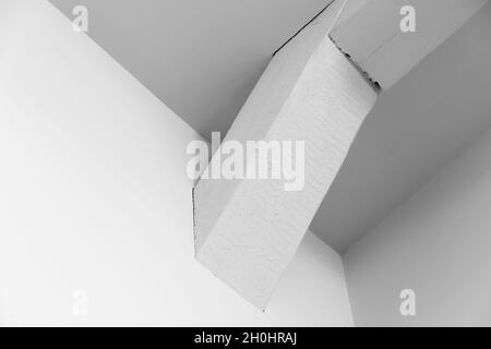 Abstract white interior fragment. Ceiling, walls and wooden girders Stock Photo