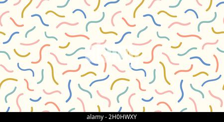 Abstract squiggle pattern background border. Fun modern design element of wavy lines in a tossed border design, trendy colours. Stock Vector