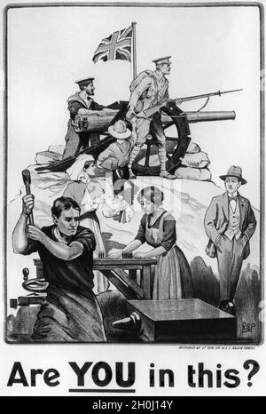 Recruitment poster from Britain explicitly targeting women urgently needed in the armaments industry during the First World War. [automated translation] Stock Photo