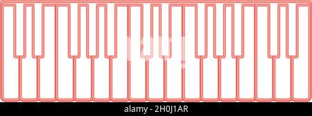 Neon piano keys red color vector illustration flat style light image Stock Vector