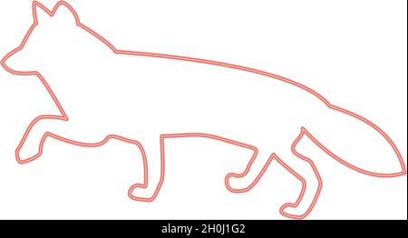 Neon fox of silhouettes red color vector illustration flat style light image Stock Vector