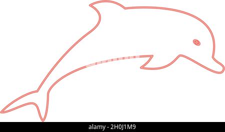 Neon dolphin red color vector illustration flat style light image Stock Vector