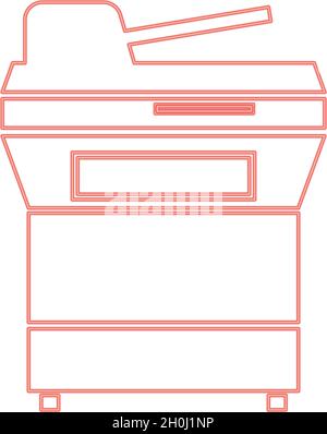 Neon multifunction printer or automatic copier red color vector illustration flat style light image Stock Vector