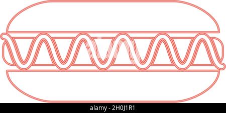 Neon hot dog red color vector illustration flat style light image Stock Vector
