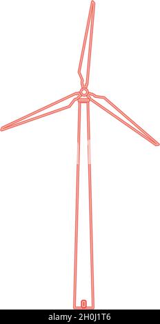 Neon wind turbine red color vector illustration flat style light image Stock Vector