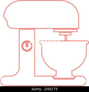 Neon food processor red color vector illustration flat style light image Stock Vector