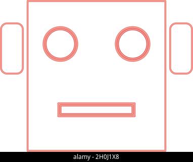 Neon robot head red color vector illustration flat style light image Stock Vector