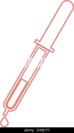 Neon pipette with drop red color vector illustration flat style light image Stock Vector