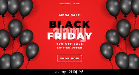 black friday mega sale banner with black balloons Stock Vector